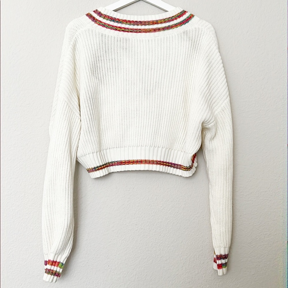 Cropped Ribbed Ivory Cardigan - Picture 3 of 5